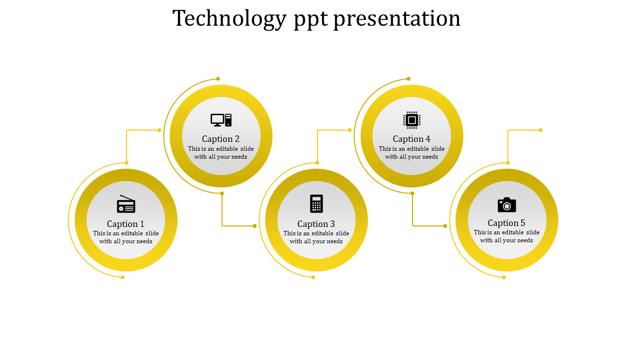 Five Steps Coin Model  Technology Powerpoint Template-Yellow